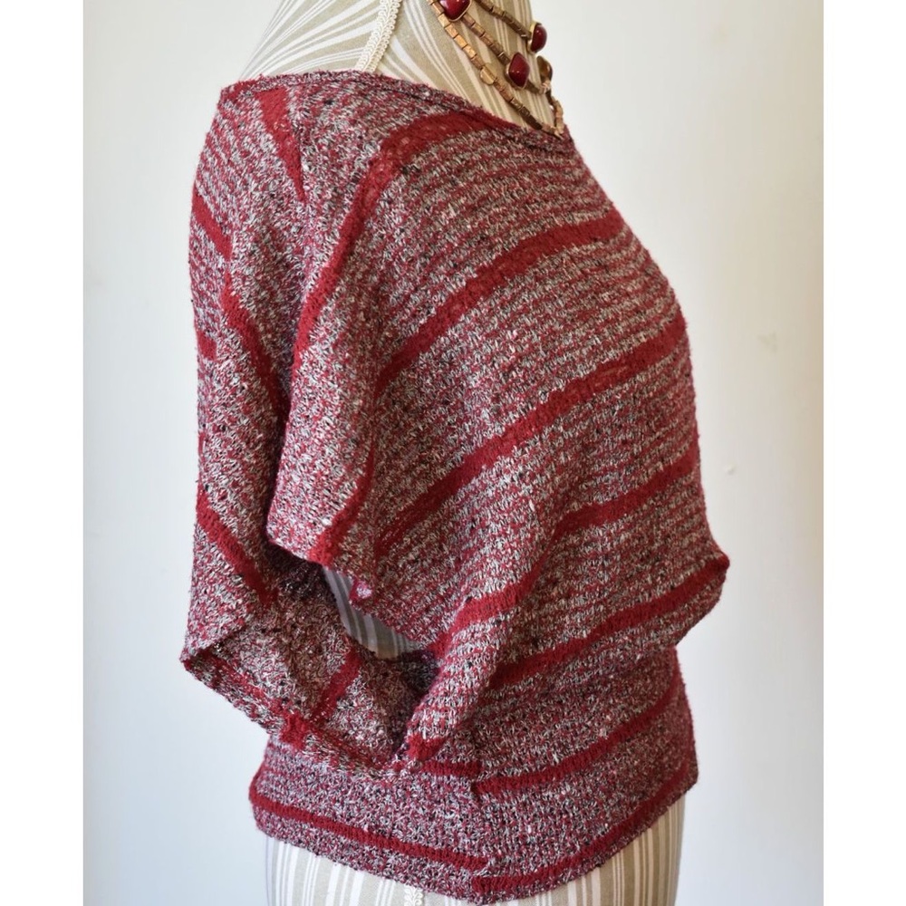 Papaya Maroon & Gray Open Knit Striped Sweater EUC